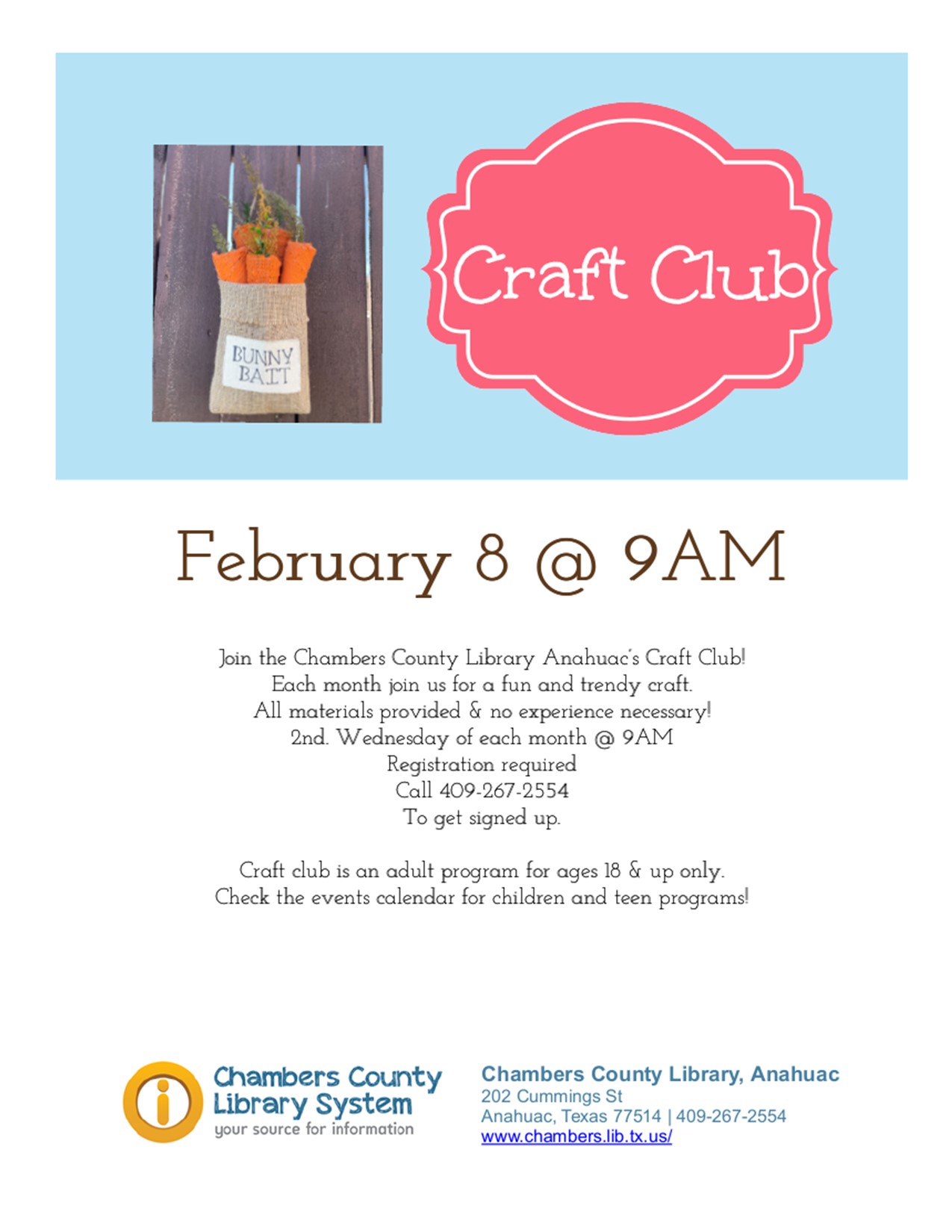 flyer with details about craft club